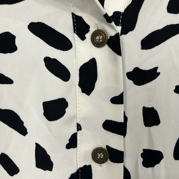 Umgee Womens Mini Dress S Off-White Black Dalmatian Print Sleeveless Boho Flowy - Picture 4 of 15